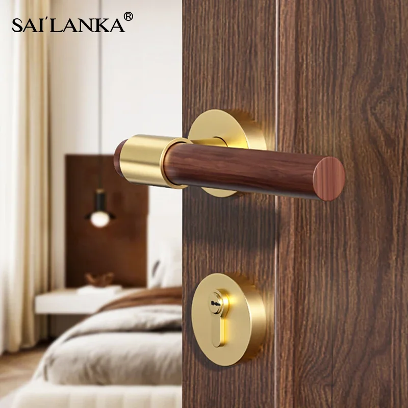 Imagem -02 - Silent Walnut Door Lock Grupo Latão de Madeira Armário de Cozinha Mecânico Armazenamento Doméstico Quarto e Banheiro