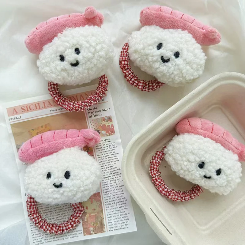 1PC Cartoon Doll Hair Loop Plush Sushi Toy Rice And Vegetable Roll Hairband For Women Girls DIY Decoration Hair Accessories image 2