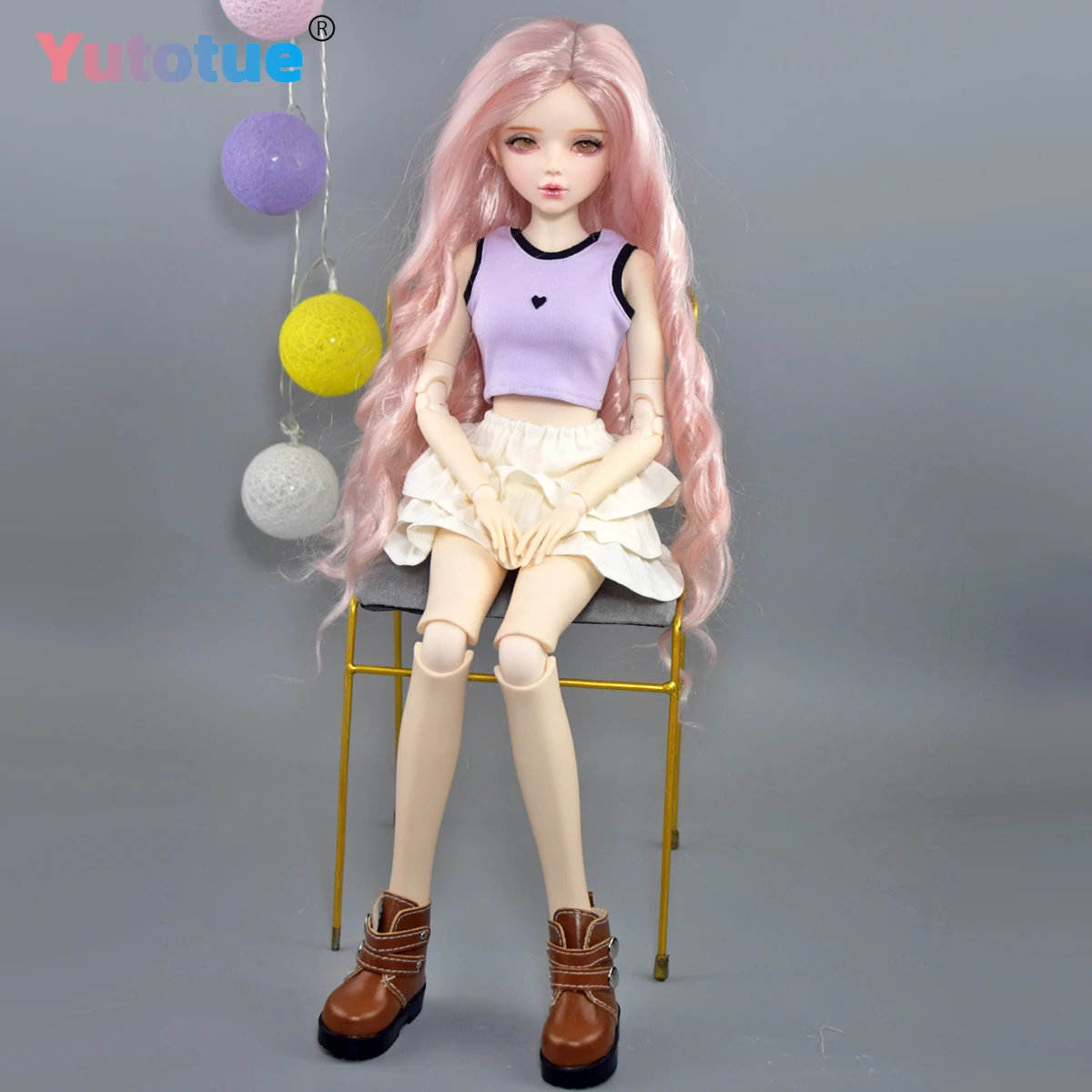 YUTOTUE 56 cm hohe Mädchenpuppe mit abnehmbarer Weste, Rock, Schuhe, lockige Perücke, goldene Augen, lebensechte BJD-Puppenspielzeug im Maßstab 1:3,