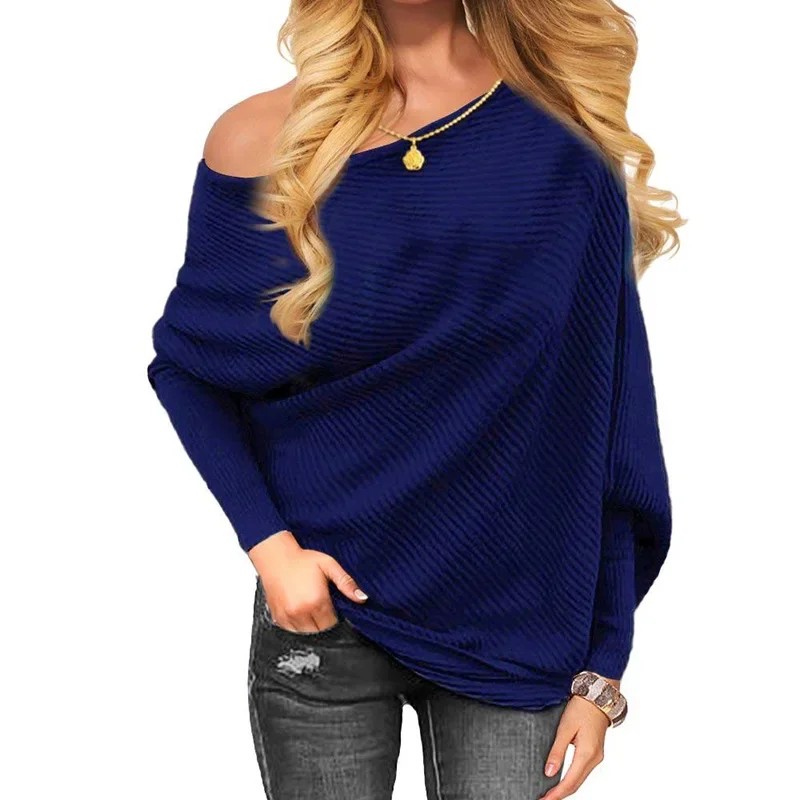 High quality new women\'s sexy strapless pit stripe knit sweater women sweater mujer oversized sweater sweater women