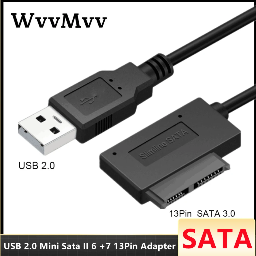 WvvMvv USB 2.0 to Mini Sata II 7+6 13Pin Adapter Converter Cable For Laptop CD/DVD ROM Slimline Drive Converter HDD Caddy