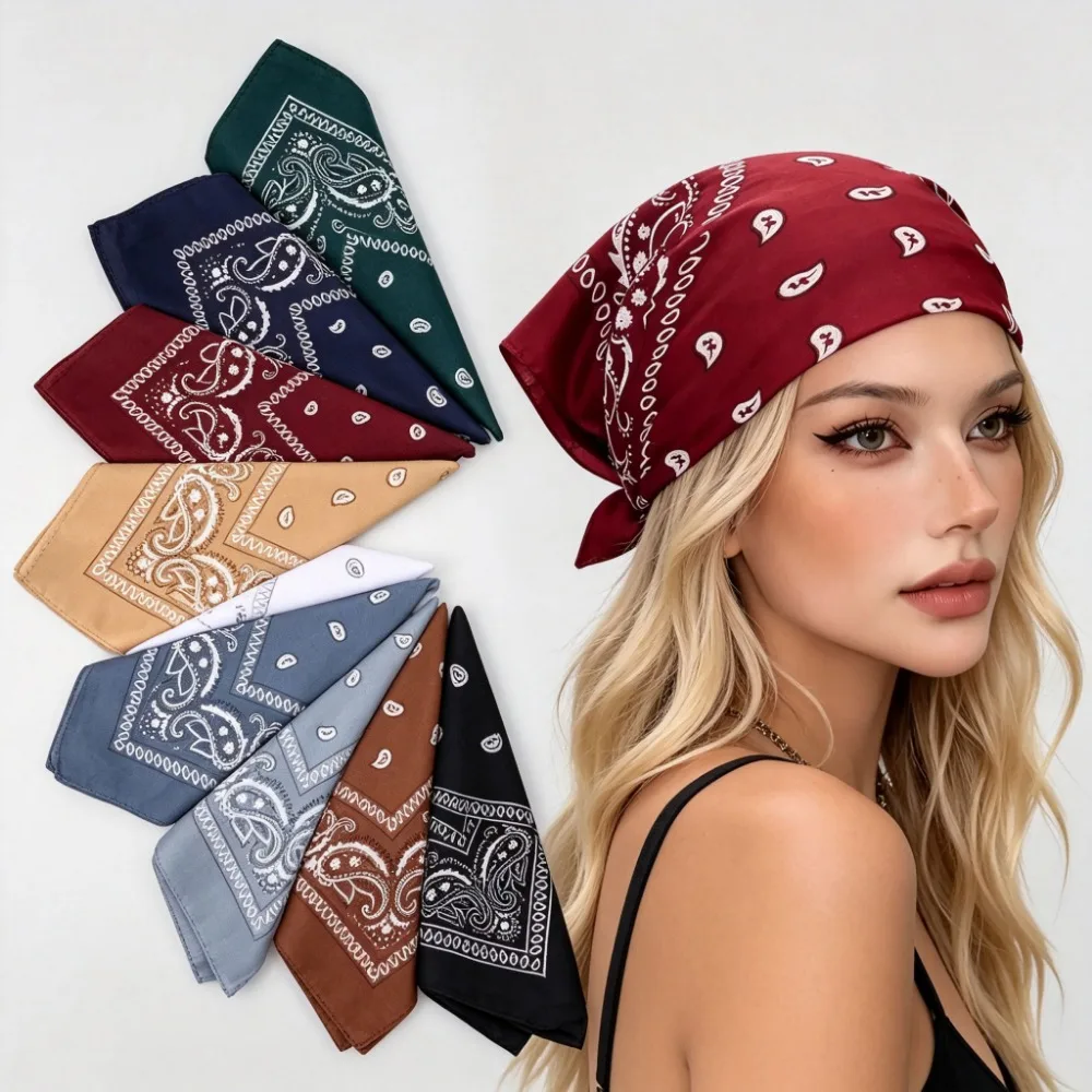 Retro Wine Red Square Bandana Scarf Y2K Hip Hop Multi-use Head Wrist Wrap Unisex Streetwear Gift