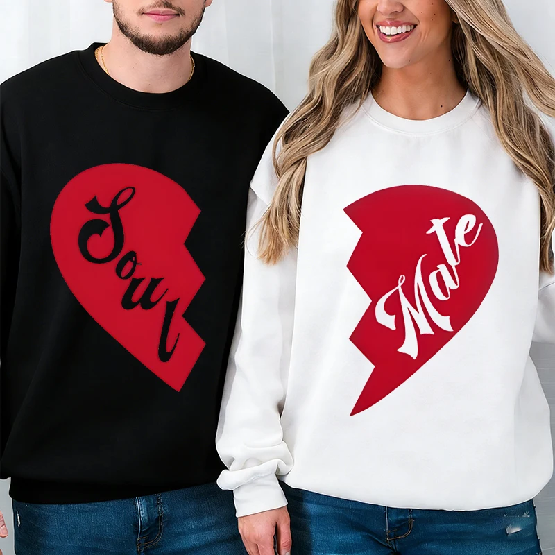

Soul Mate Vintage Heart Lover Print Pullovers Women Men Husband Wife Honeymoon Anniversary Couple Matching Sweatshirt