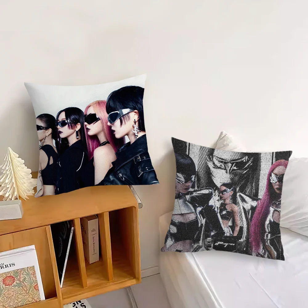 Hot Kpop A-Aespa-S Whiplash Pillow Case Sofa Living Room Headboard Bedroom Backrest Cushion Square Cushion Nap Time