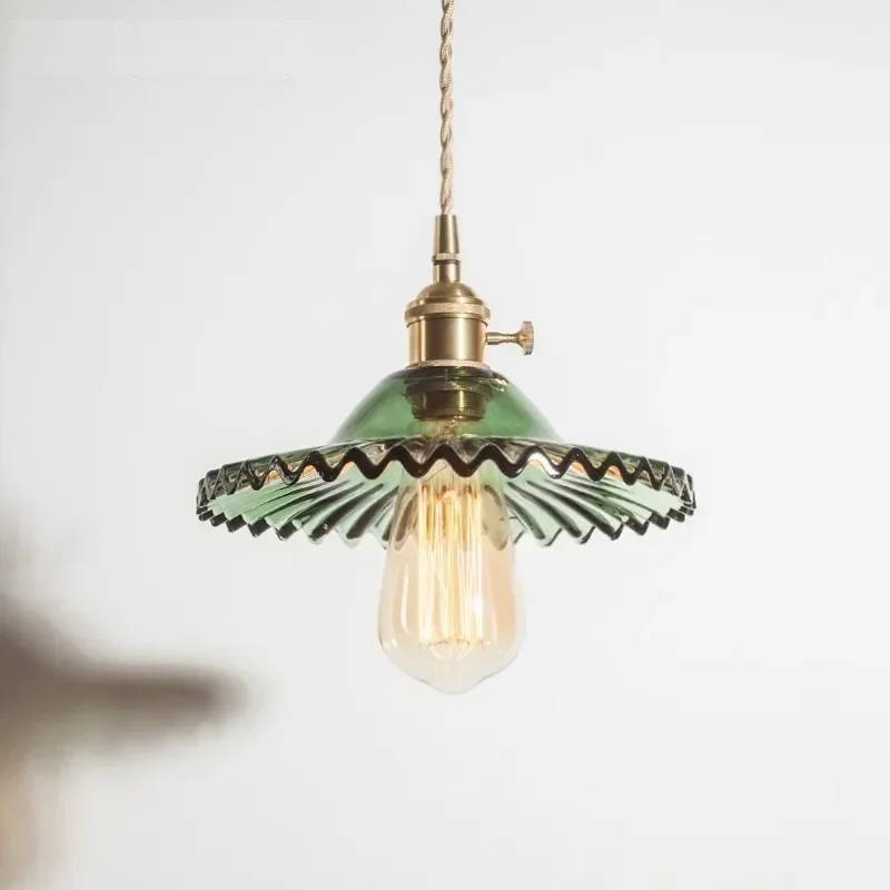 Janpanese Wabi-sabi Antique Copper Glass Single Hanging LED Pendant Lights Indoor Lamps for Bedroom Home Decoration Chandeliers