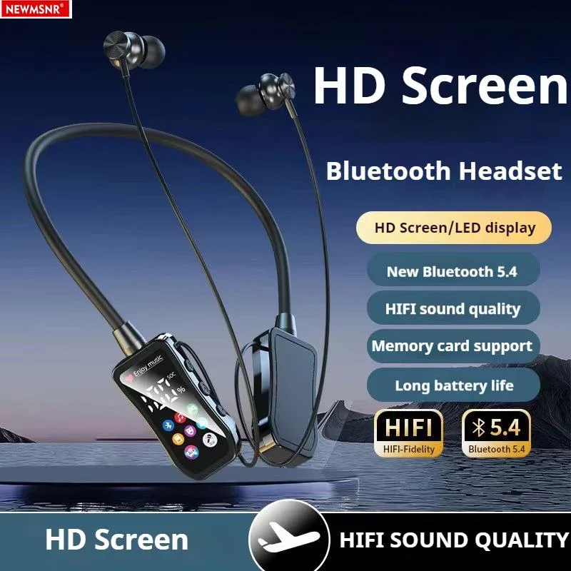HD Screen 48H Play Time Bluetooth5.4 Earphones HiFi Sound Earbuds Wireless Headphones Sports Gamer Neckband Neck-hanging Headset