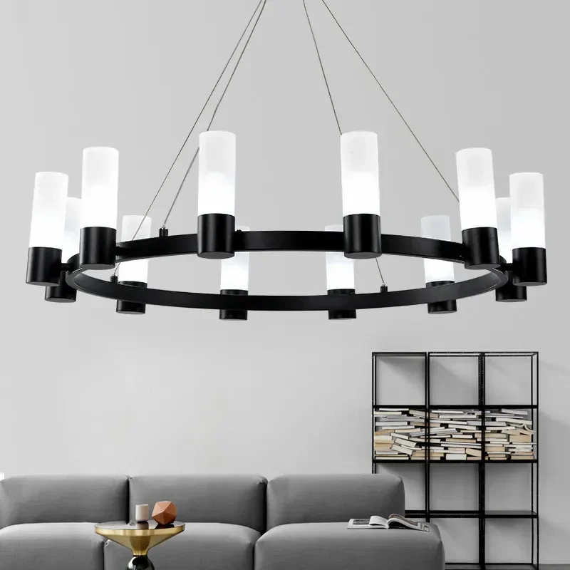 American  Loft Retro Matte Black Metal Chandelier Lustre Luminaria G9 Led  Lighting For Foyer Pendant