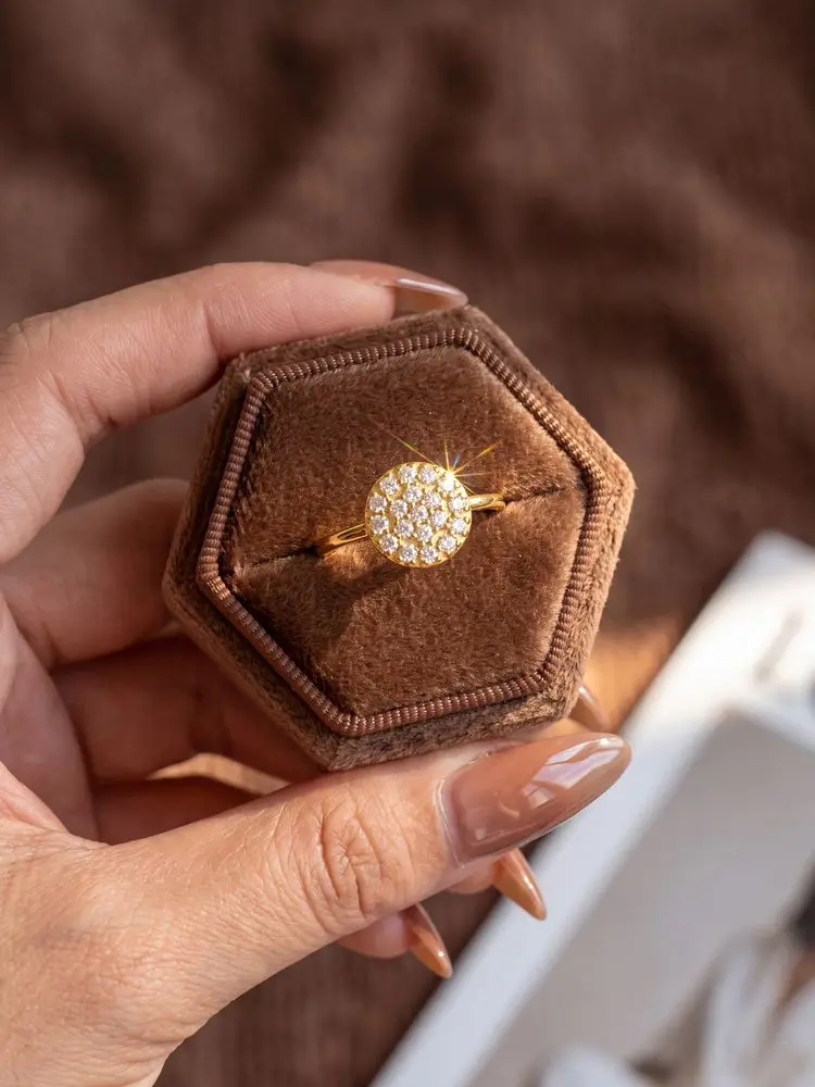 Fashionable Golden Simply Starburst Zircon Ring For Women Daily Wear Engagement Wedding Party High Quality Jewelry