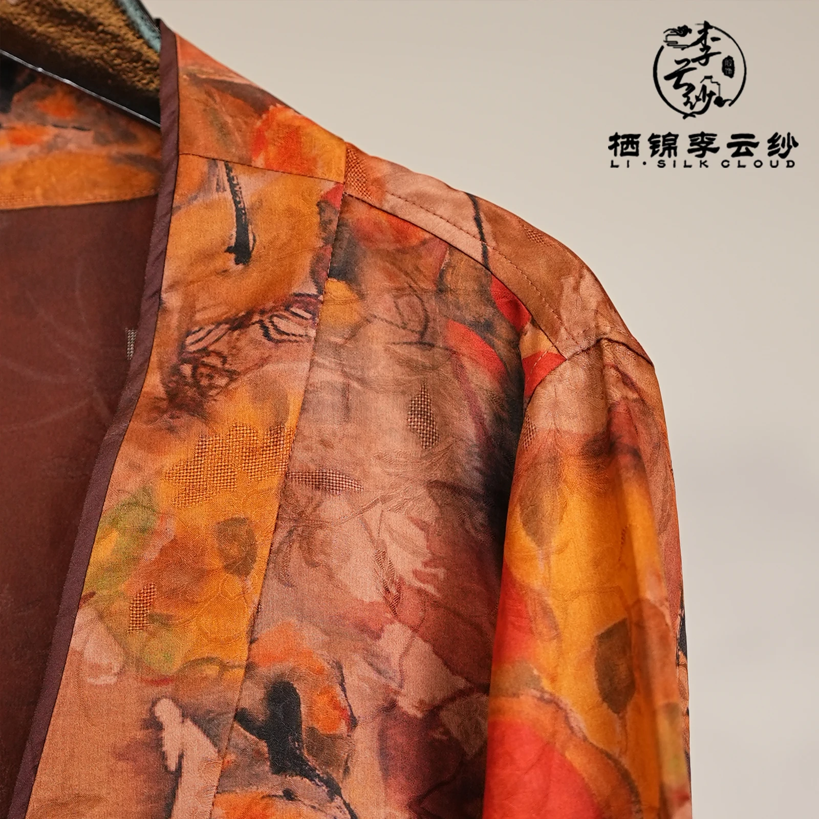 LI SILK CLOUD xiangyunsha Outerwear，Soft Breathable Fabric, Elegant Casual Formal Coat Guangdong Black Pearl Guangdong Gauze