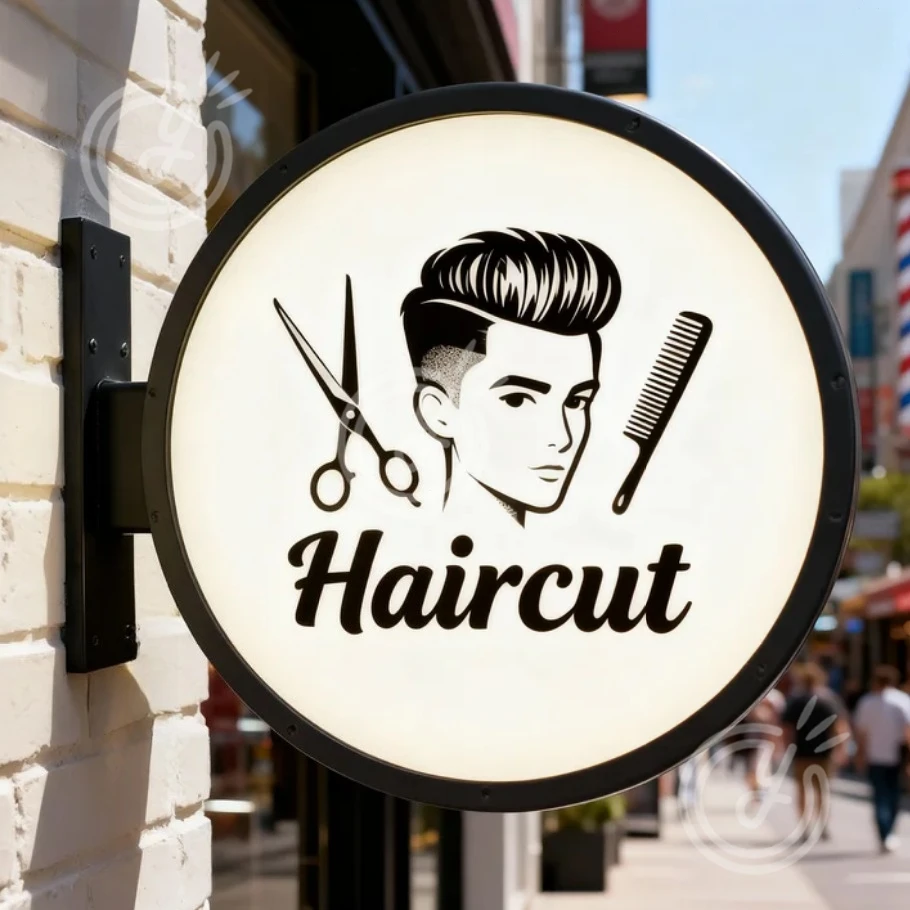 Exterior Double Sided Sign Light Box Store Front Wall Outdoor Decoration Blade Illuminated Round Advertising Led Neon Bar Barber