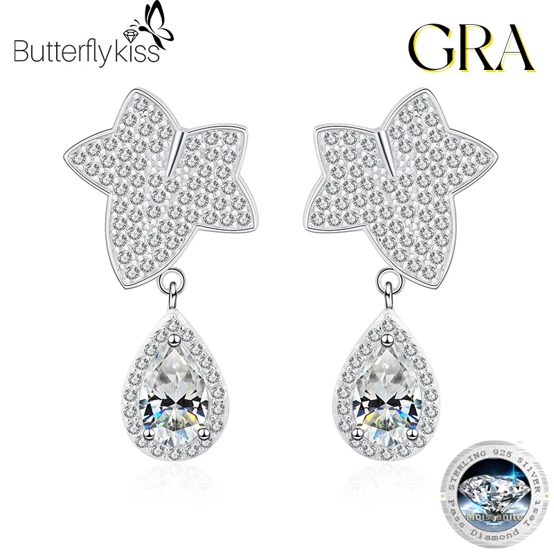 

Butterflykiss Unique Water Drop 1 Carat Moissanite Diamond Earrings For Women Real 925 Sterling Silver Promise Wedding Jewelry