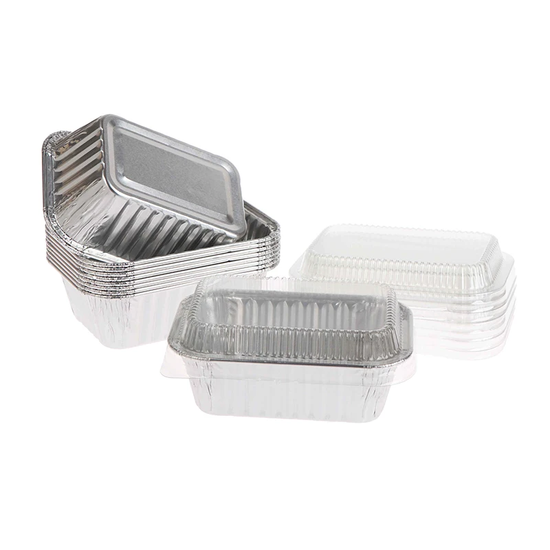 For Cakes Muffins Bread Food Storage Takeout Containers 10Pcs Disposable Rectangular Aluminum Foil Baking Pans With Lids