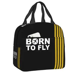 Custom Born To Fly Captain Stripes Flight Pilot Thermal Insulated Lunch Bag Aviation Aviator Airplane Resuable Lunch Food Box