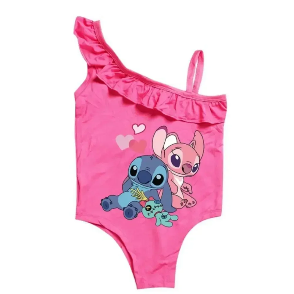 Cute Summer Girl Swimsuit One Piece Swimwear Cartoon Stitch Print Children Swimming Outfits Kids Beach Wear 3-10y