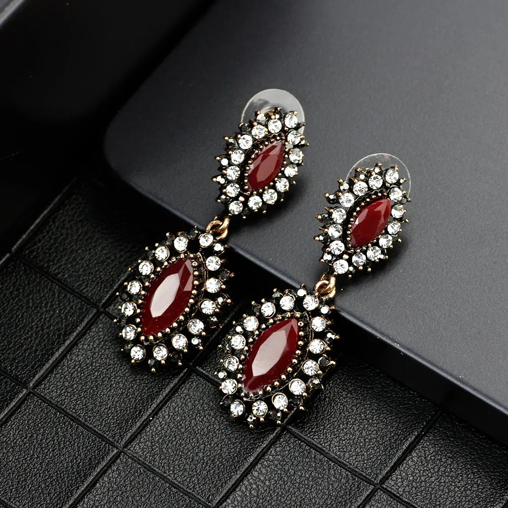 Sunspicems Vintage Gray Crystal Long Drop Dangle Earring for Women Rhinestone Turkish Brand Design Ethnic Banquet Jewelry Gift