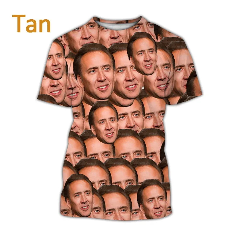 موضة قفص الوجه تي شيرت مضحك ثلاثية الأبعاد نيكولاس كيم كوبولا الجرافيك تي شيرت للرجال بلايز تي شيرت للجنسين المرأة عادية كم قصير