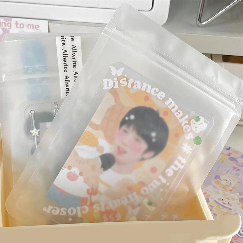 Tas kemasan kartu plastik kunci ritsleting Bening, 10 buah tas penyimpanan makanan paket dapur tas kemasan kartu Kpop