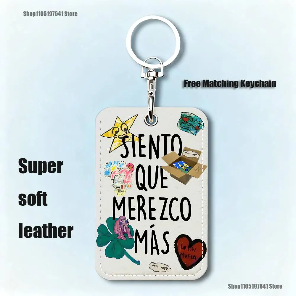 Latin Mafia Pattern 1Pc PU Leather Card Holder Keychain Key Ring Door Lock Access Tags ID Card Case Keychain Card