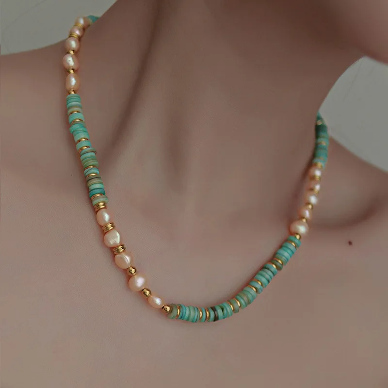 

New Arrival Elegant 100% Natural Freshwater Pearl Green Stone 14K Gold Filled Ladies Necklace For Women Beads Chain Gifts