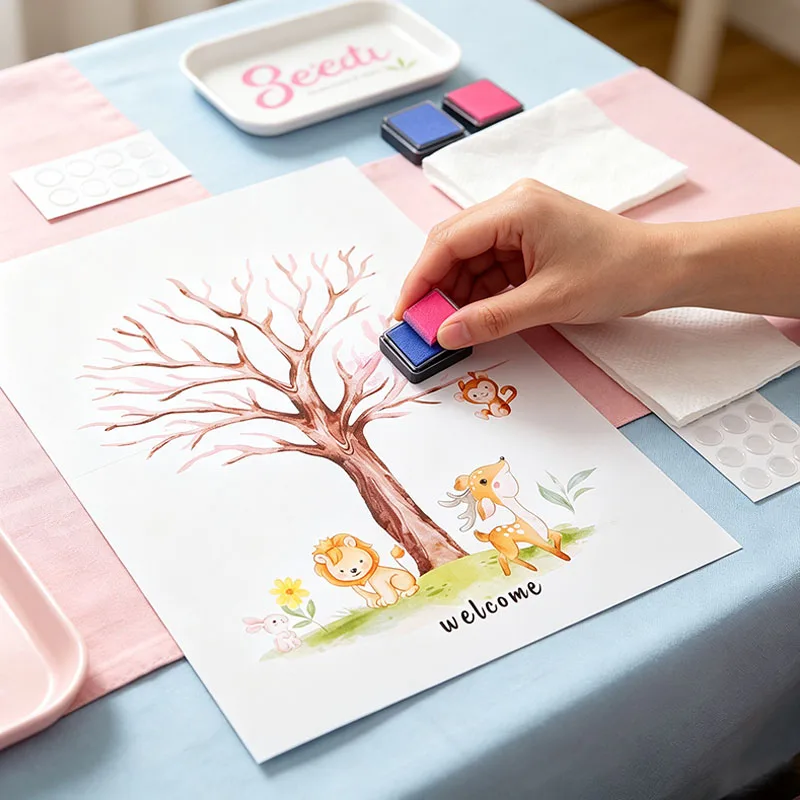 Fingerabdruck-Nachrichtenbuch-Set mit Geschlecht offenbaren, Baumschmuck aus Kunststoff für Babyparty, Partyschild, Geschenkidee – Detail 5