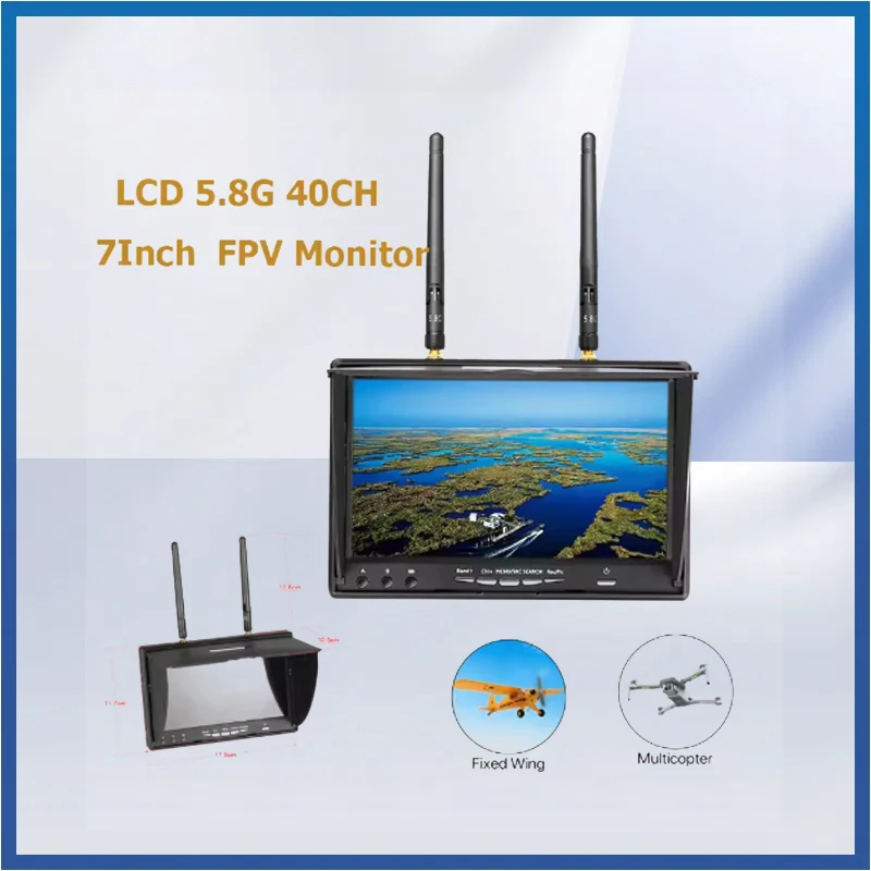 

LCD5802D 5.8G 40CH 7 Inch Raceband FPV Monitor 800x480 With DVR Build-in Battery Video Screen For FPV Multicopte