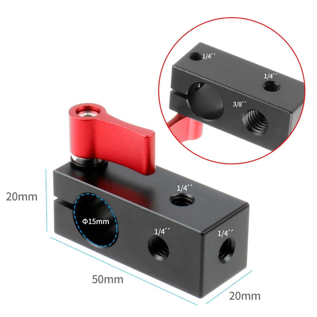 Einzel Rod Clamp 15mm Schiene Stecker Adapter Halterung mit 1/4 "-20 Gewinde Kalten Schuh Halterung für DSLR käfig Rig Mikrofon Licht Halter – Detail 6