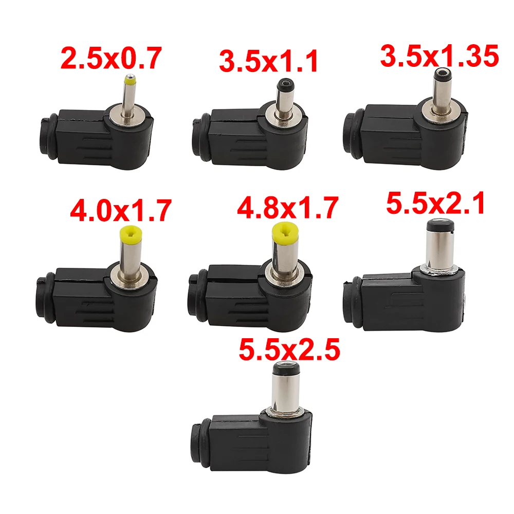 5Pcs 2.5x0.7 3.5x1.1 3.5x1.35 4.0x1.7 4.8x1.7 5.5x2.1 5.5x2.5mm DC Power Plug 90 Degree Elbow Right Angle Welding Connector
