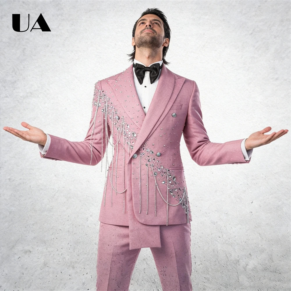 

ULBYANRY High End Wedding Suit for Groom with Tassels Details, Modern Fit Men's Formal Suit Set, Jacket Pants Set Double Buttons