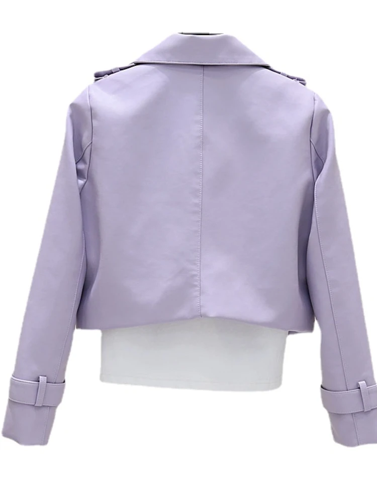 Aibeautyer autunno donna cappotto locomotiva sciolto Stree Wear Chic nero lavanda Outwear giacca in ecopelle nuovo cappotto corto da motociclista