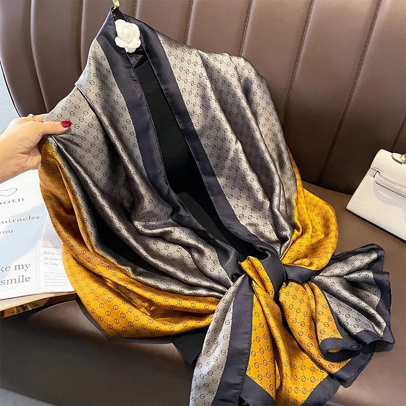 عالية الجودة وشاح حريري أعلى أغطية الرأس النساء أربعة مواسم الشعر الأوشحة الحجاب فولارد الفاخرة باندانا فام الحجاب 90*180 سنتيمتر