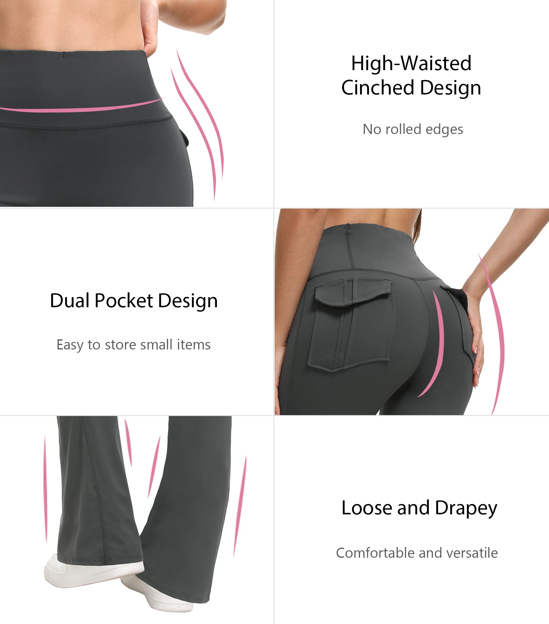 Women's High Waisted Flared Yoga Pants with Pockets Tummy Control Bootcut Leggings for Gym Fitness Casual Wear2028