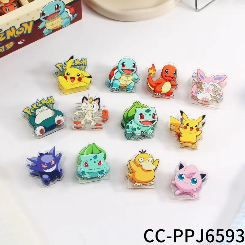 48pcs Anime Pikachu Pp Clip Cute Hand Account Storage Decorative Clip Student Test Paper Clip Snack Sealing Clip Stationery Gift