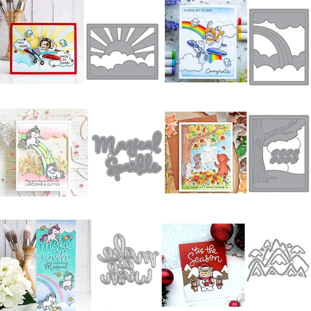 Sonnenschein und Regenbogen Hintergrund Metall Stanzformen Eichenbaum Szene magische Worte sterben für DIY Scrapbooking Karte Handwerk machen