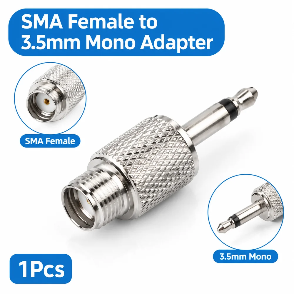 1Pcs Metal SMA Female to 3.5mm Mono Adapter Silver SMA to 3.5mm Audio Adapter Connector Compact 3.3cm Radio Test Adapter