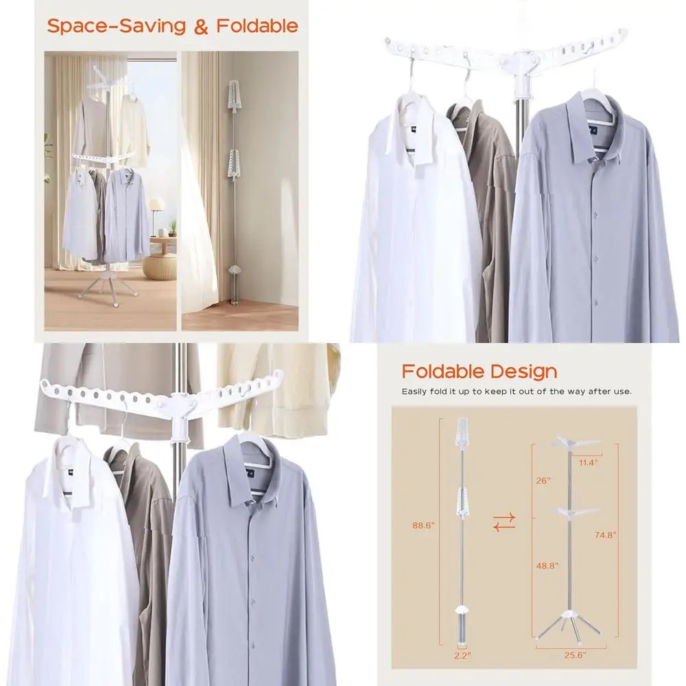 

Двухуровневая складная сушилка для одежды из нержавеющей стали, 74,8, вмещает 54 предмета, компактная, белая и серебристая CDR002W01