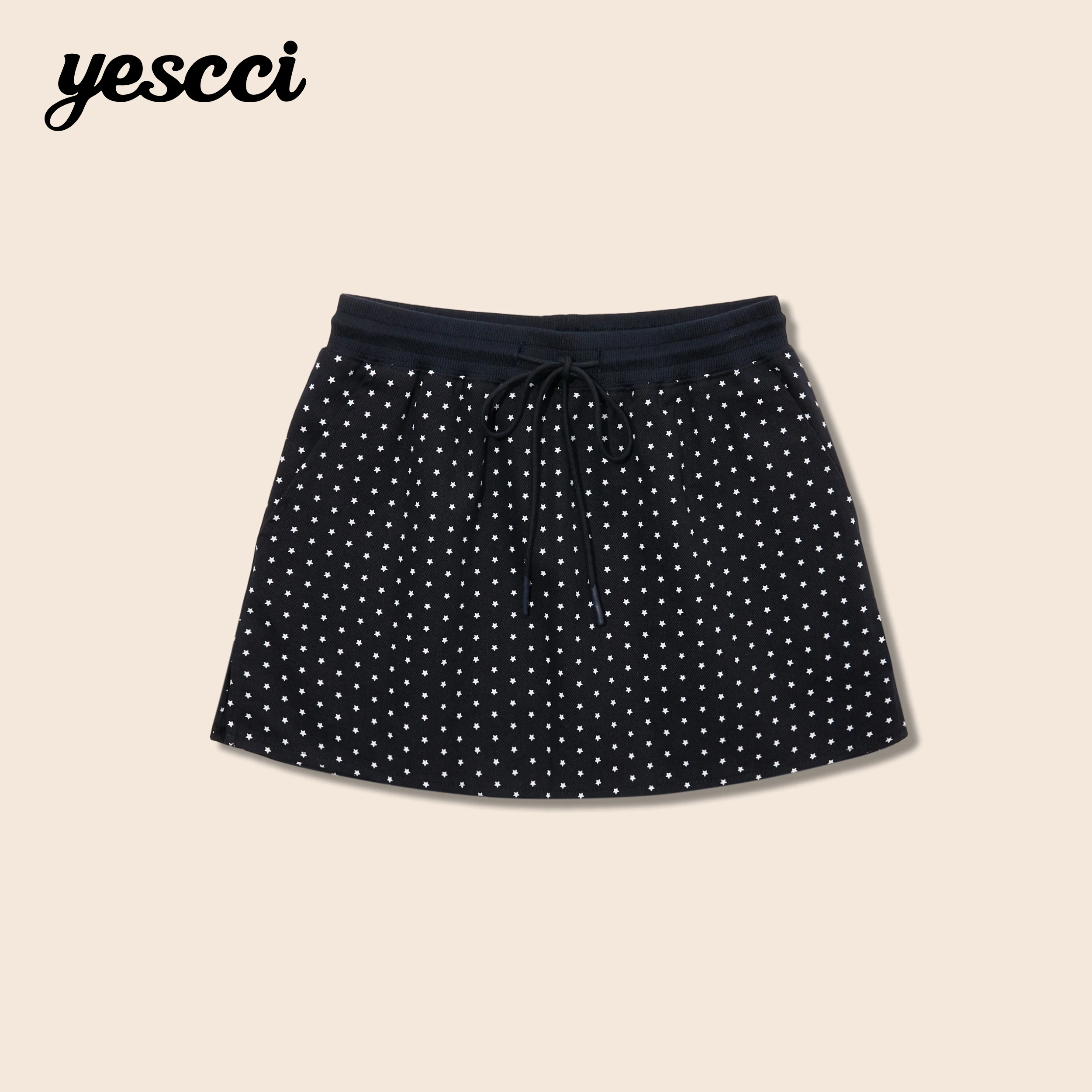 YESCCI Polka Dot Skort For Women Elastic Waist Drawstring A-Line Side Pockets Casual Summer New Woman Mini Skirt 2026 S56446214