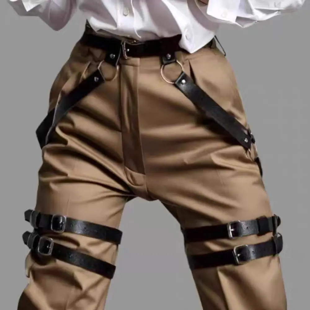 

Ремень-пояс из искусственной кожи с пряжкой, ажурный пояс для брюк, аксессуар для одежды в стиле панк, ремень-боди-харнесс