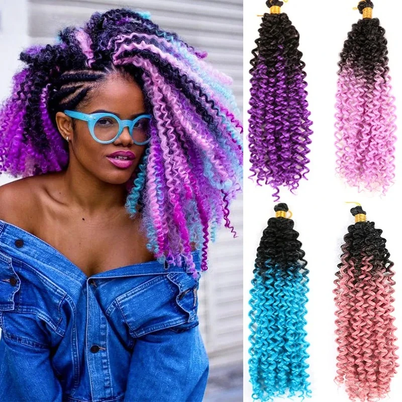 14inch Synthetic Afro Kinky Curly  Water Wave Ombre Braiding Hair Crochet Braids Hair Extensions For Black Women Blonde Brown