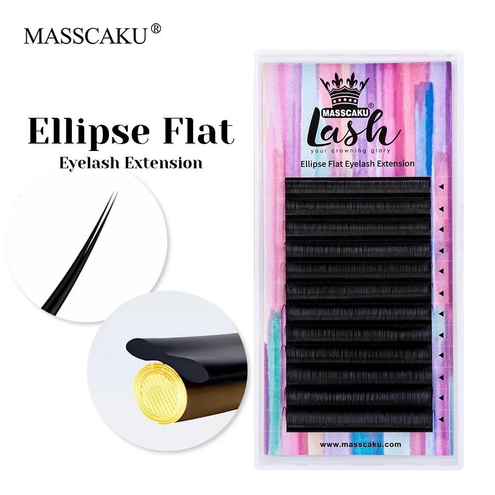 

Customized Private Label 0.15/0.20/0.25mm Thickness Ellipse Flat Lashes Long-lasting Double Split Tips Shaped Lash from MASSCAKU