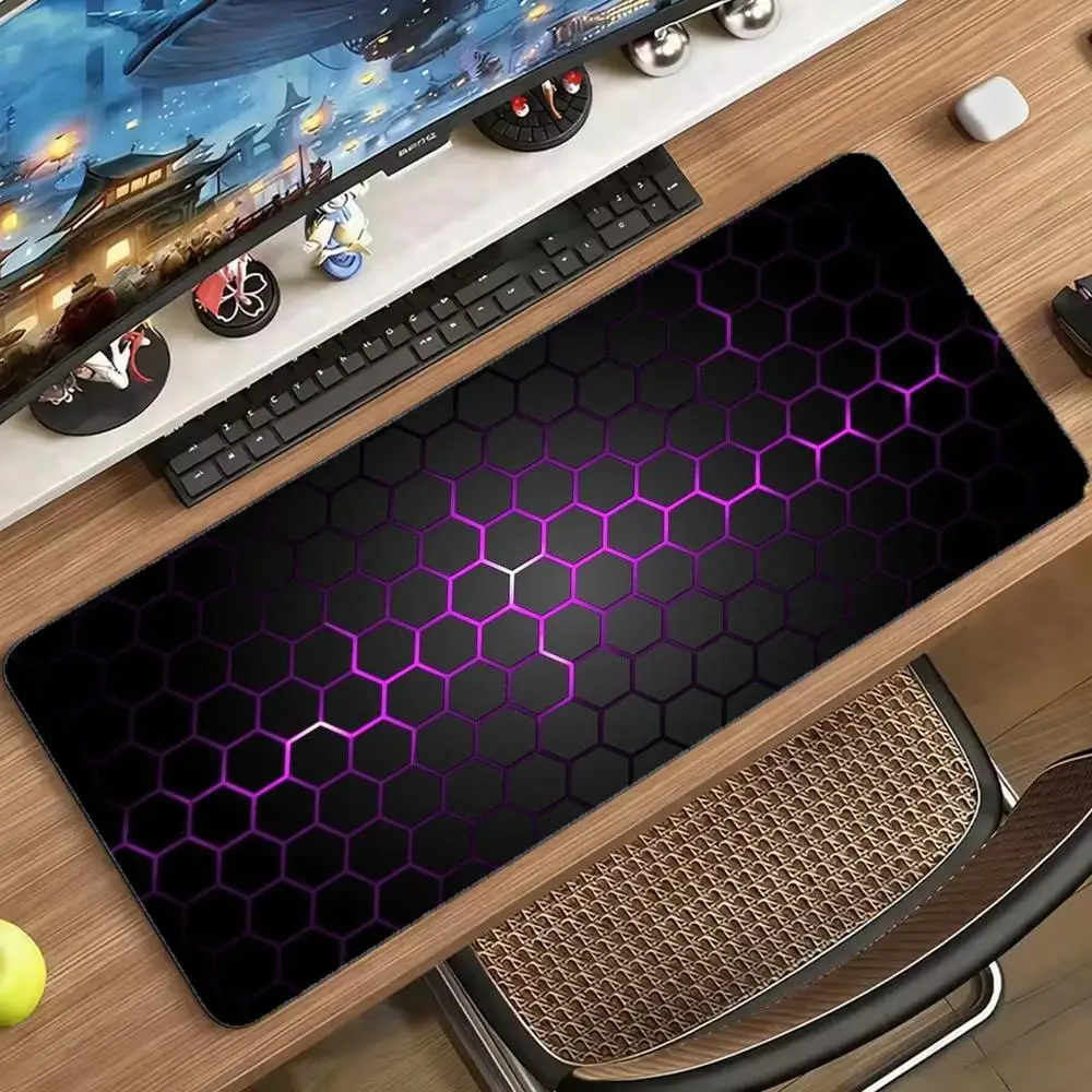 Geometric Honeycomb Hexagon Pattern Extended Mouse Pad, Non-Slip Rubber Base Stitched Edge Large Gaming Desk Mat