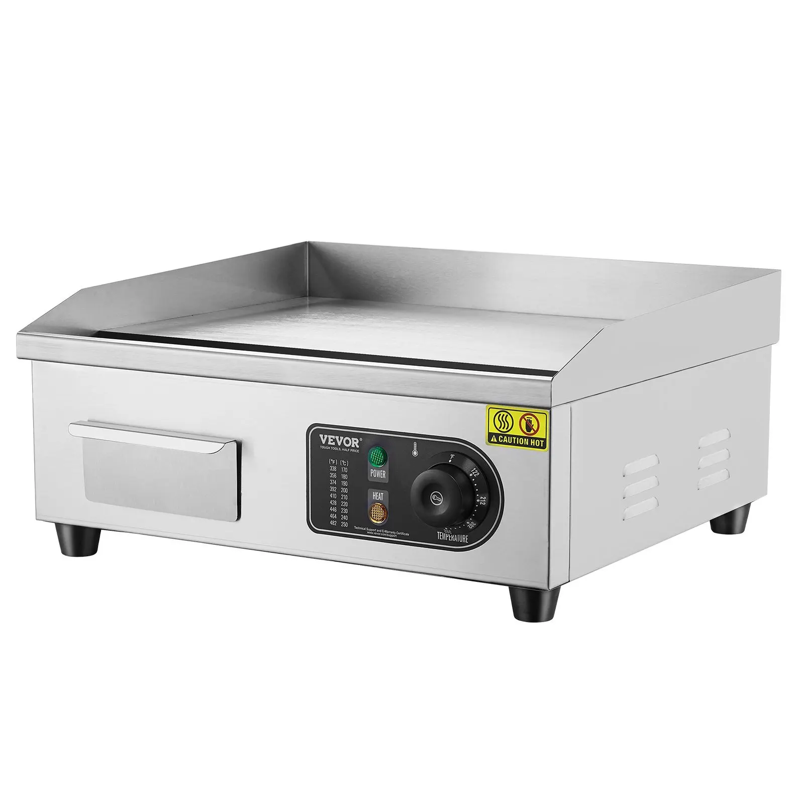 Commercial Electric Griddle, 1700W Countertop Flat Top Grill, 122°F-572 °F Adjustable Temp