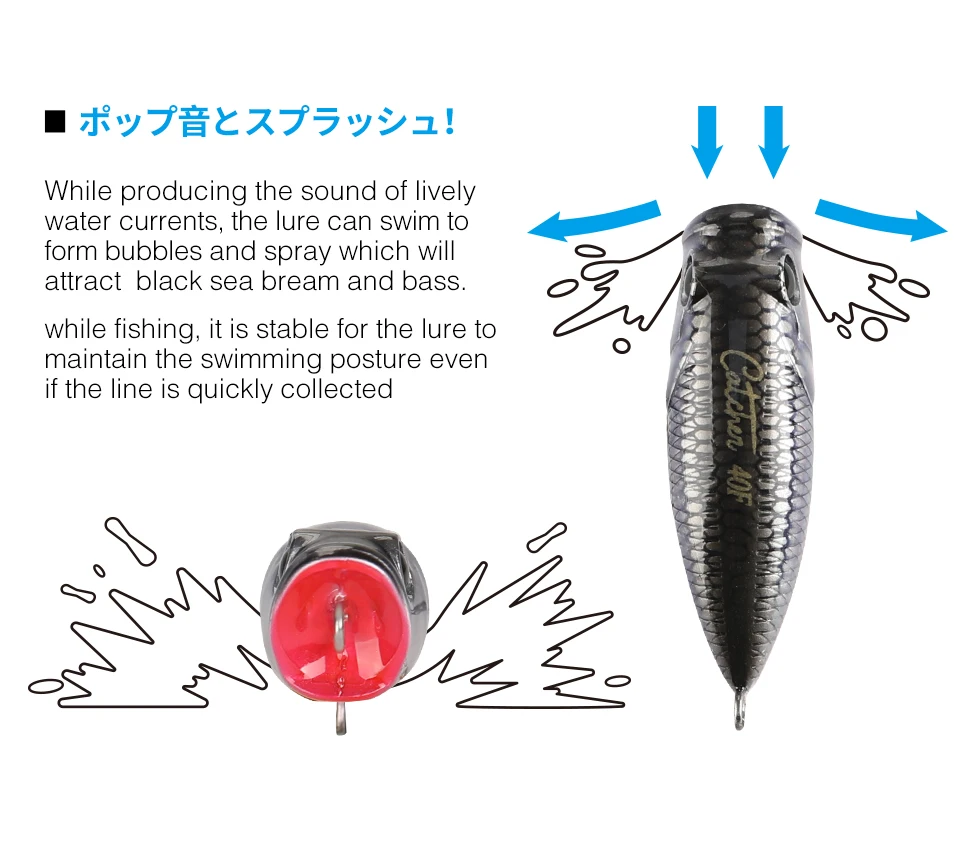TSURINOYA 4 cm 3,3 g Angelköder Topwater Popper CATCHER 40F Hundespaziergang Action Harter Köder Leichtes Spiel Bass Rockfish Großes Mausmodell – Detail 6