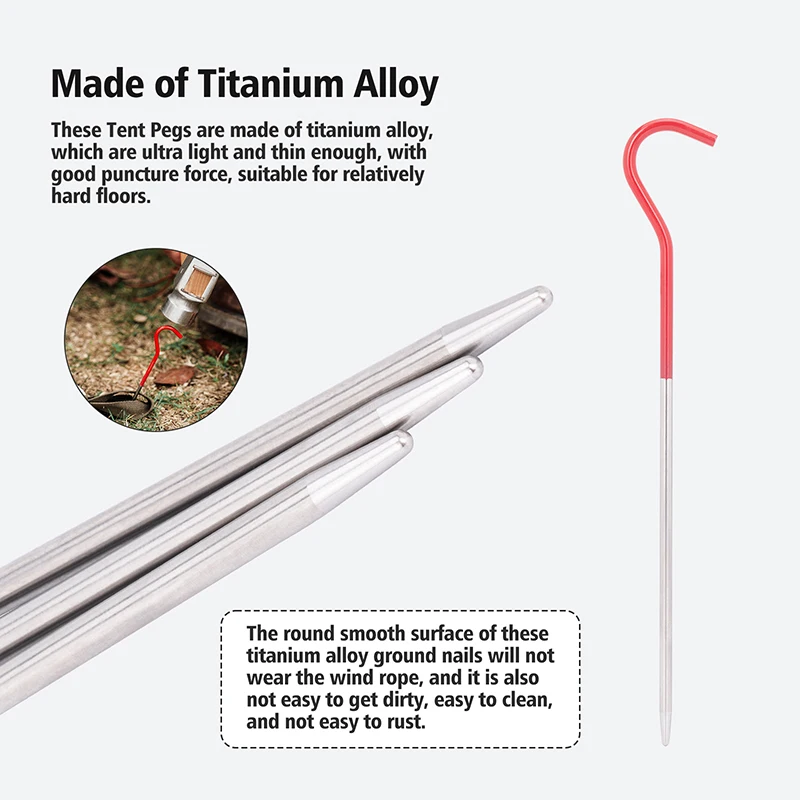 Boundless Voyage Titanium Tent Stakes 15cm/16.5cm Ultralight Tent Ground Peg for Mat Trap for Outdoor Camping Trap Mat 8/12-pack