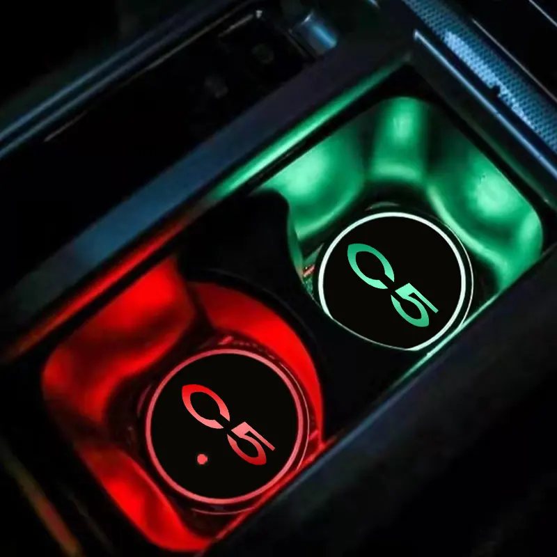 Car Logo Led Atmosphere Light 7 Colorful Cup Luminous Coaster Holder For Citroen C5 2004 2005 2007 2008-2019 Auto Accessories