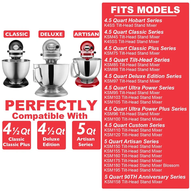 ABRW-Stainless Steel Accessories For Kitchenaid 4.5-5 Qt Tilt Head Stand Mixer, Includes 6 Wire Whisk, Flat Beater,Dough Hook