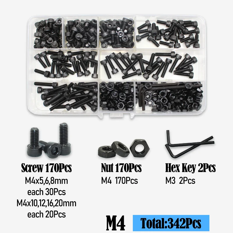 2500p schwarzer Stahl-Innensechskant-Rundkopfschrauben-Set M2 M3 M4 M5 M6 Güteklasse 12.9 DIN912 Inbus-Schrauben Muttern Unterlegscheiben-Sortiment-Set – Detail 14