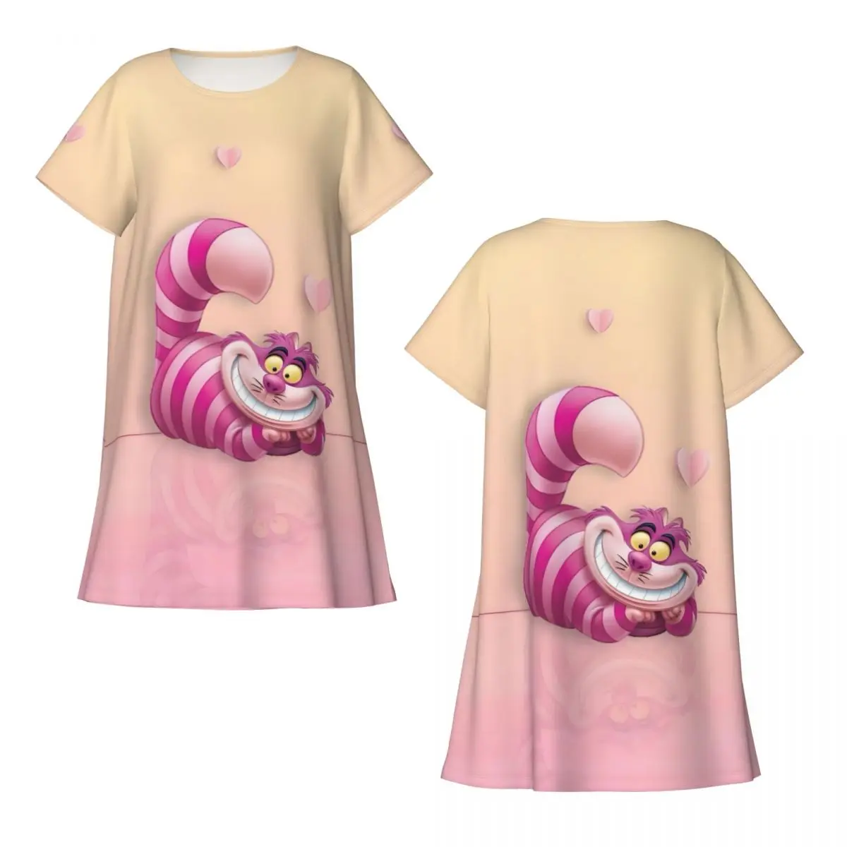 Damska koszula nocna z krótkim rękawem z motywem Cheshire Cat, uśmiechnięta koszula nocna z kotem na zakupy, podróże, koszula nocna, bielizna nocna z krótkim rękawem