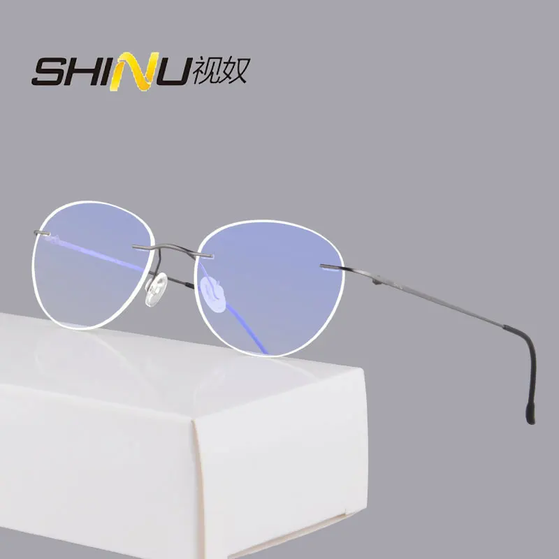 rimless glasses for women pure titanium glasses frame multifocal glasses MR7 lenses myopia blue light filter glasses women