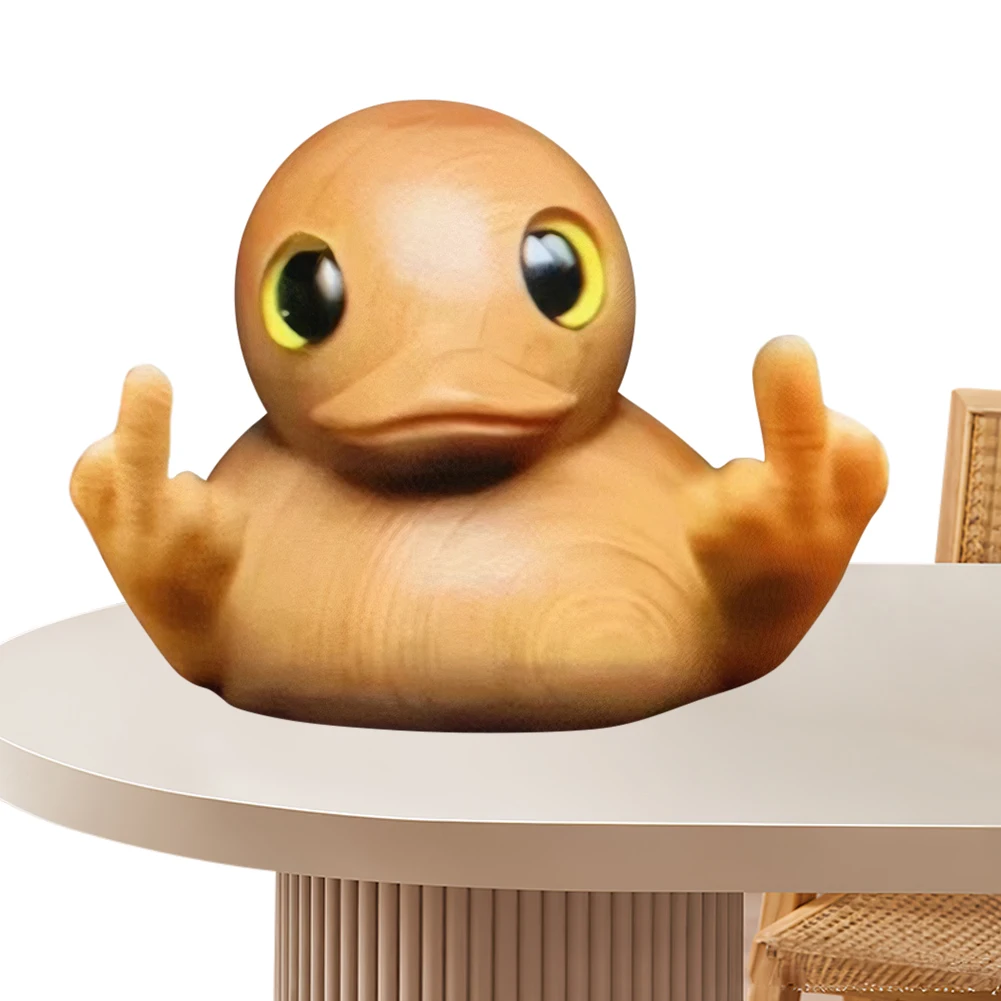 Mini statua di anatra multifunzionale in legno divertente con dito medio, statuette di anatra gialla, decorazione per desktop da ufficio domestico