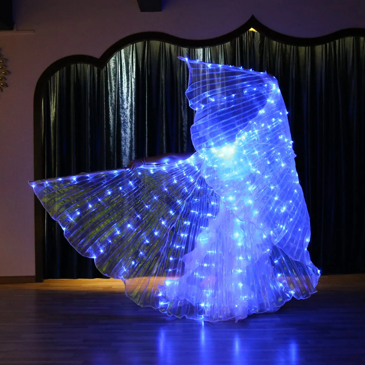 Dança do ventre azul alas led asas para dança adulto desempenho fluorescente borboleta isis asas carnaval festival outfit varas